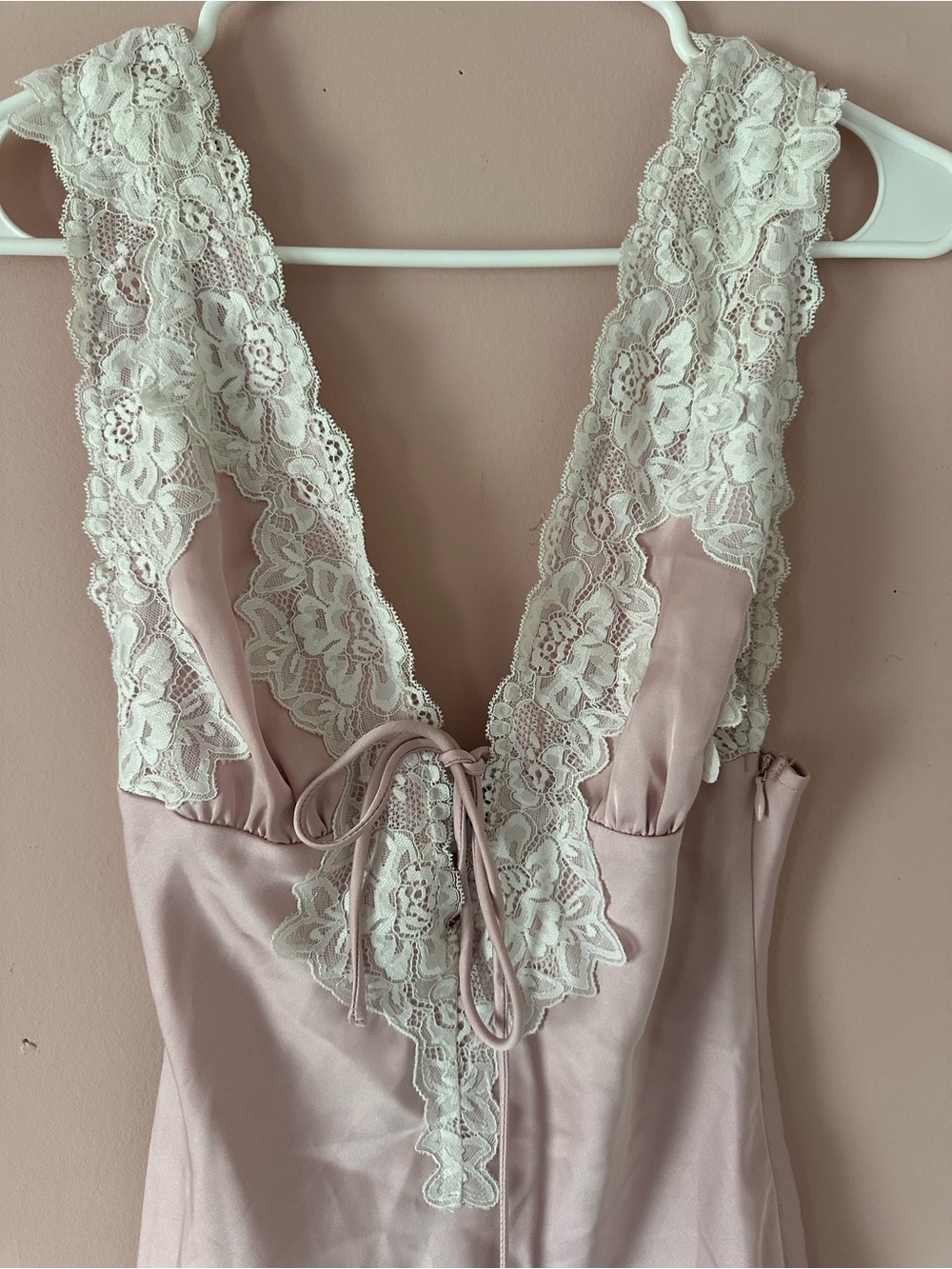 Princess Polly Nourish Mini Dress Pink Lace-Trim Satin Blush Pink - Picture 2 of 7